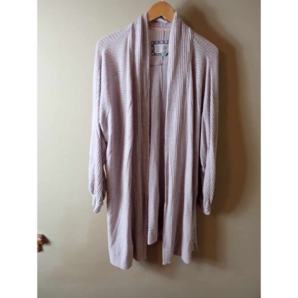 Saturday Sunday Anthropologie Sweater Open Front Ribbed Duster XL Tan Beige